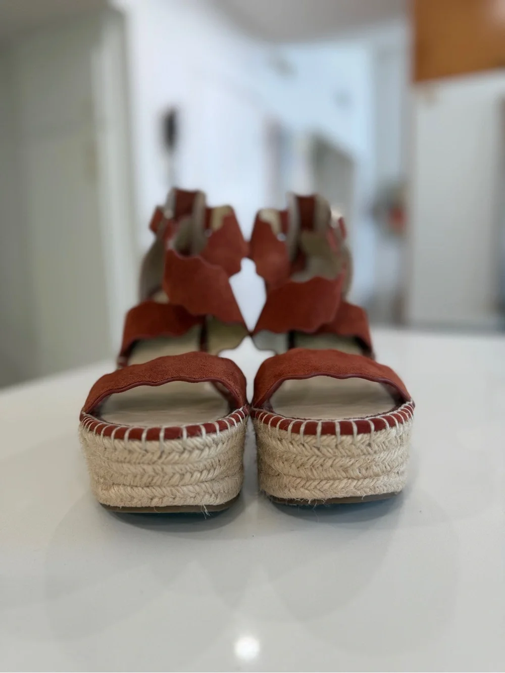 Marc Fisher Rust Suede Scalloped Espadrille Wedges